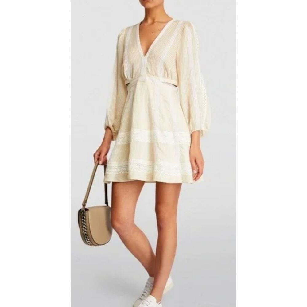 Sandro Lace Cut Out Short Cream Long Sleeve Dress. Size 34 or US 2